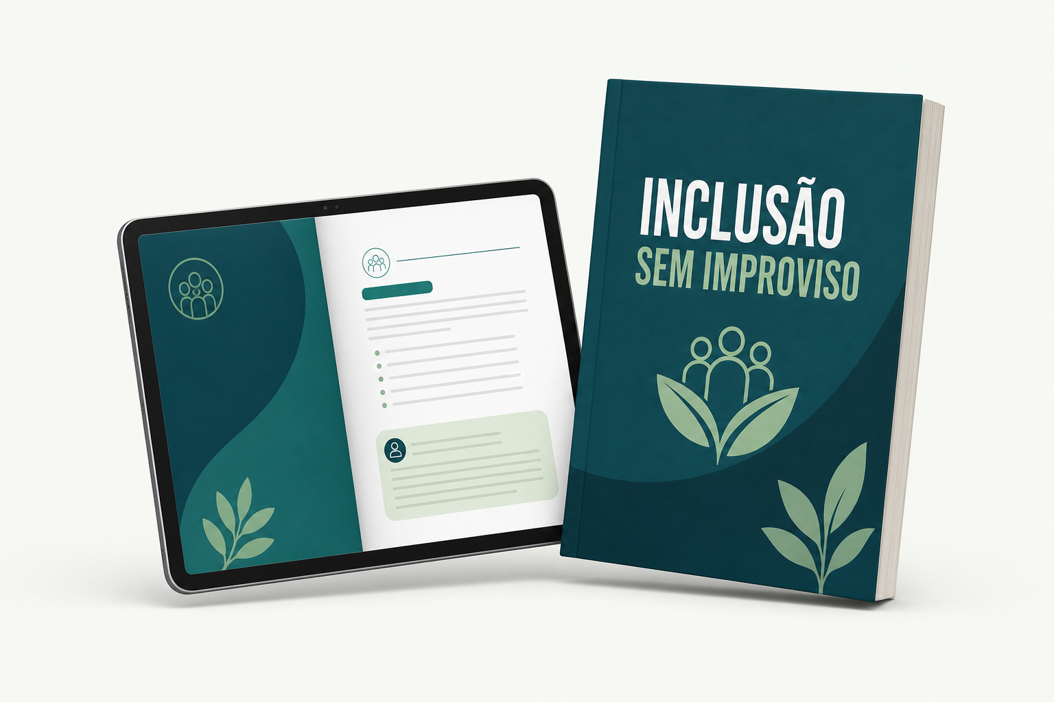 Mockup do guia em tablet e livro
